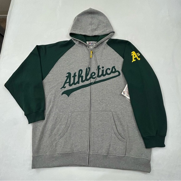 Oakland Athletics A’s MLB Majestic Big & Tall Full Zip Gray Sweatshirt Men’s - Picture 1 of 13